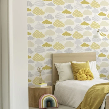 Superfresco Easy Vliesbehang Wolken Geel-grijs (108267) - Afbeelding 2